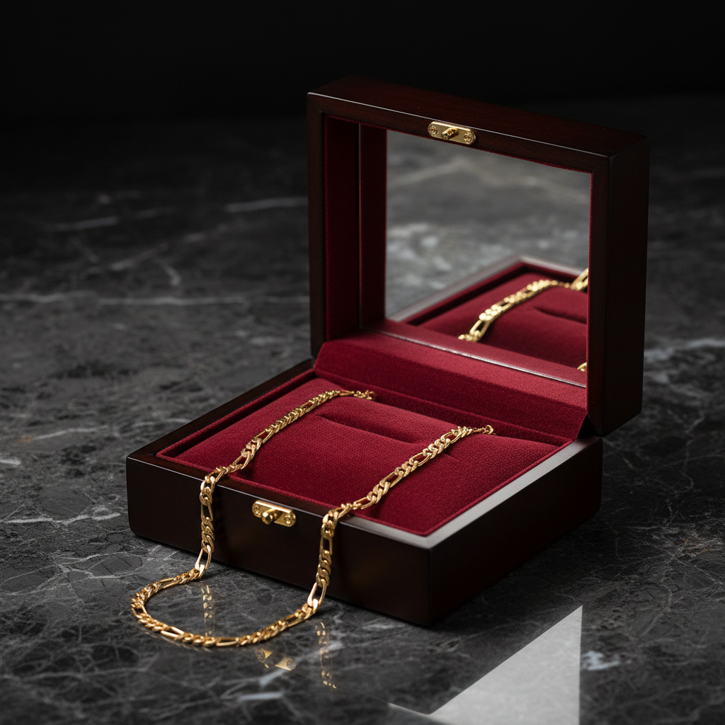 7 MM/24" FIGARO LINK CHAIN NECKLACE 14K REAL GOLD FILLED