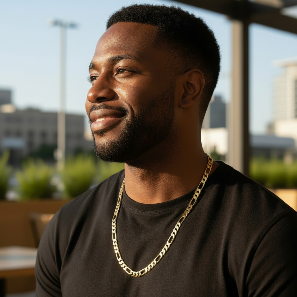 9 MM/24" FIGARO LINK CHAIN NECKLACE 14K REAL GOLD FILLED