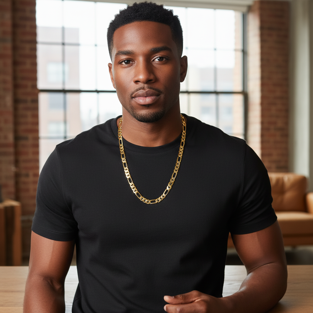 10 MM/24" FIGARO LINK CHAIN NECKLACE 14K REAL GOLD FILLED