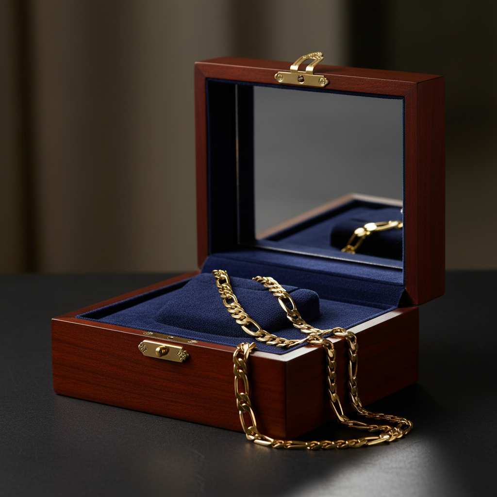 11 MM/24" FIGARO LINK CHAIN NECKLACE 14K REAL GOLD FILLED