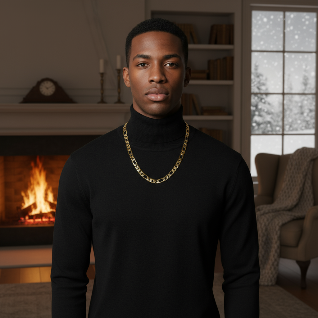 12 MM/24" FIGARO LINK CHAIN NECKLACE 14K REAL GOLD FILLED