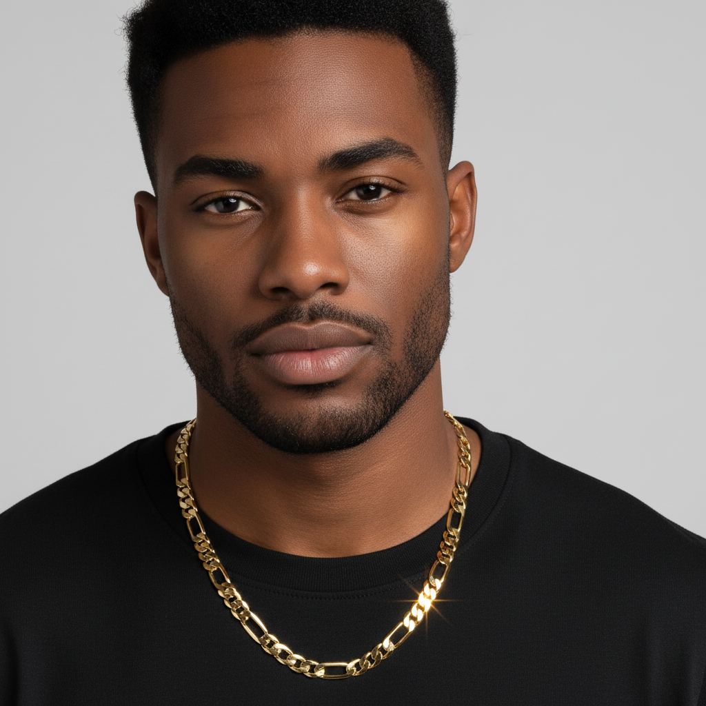 8 MM/20" FIGARO LINK CHAIN NECKLACE SLIM 14K REAL GOLD FILLED