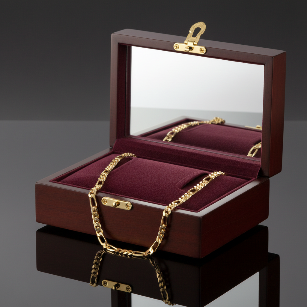 8 MM/20" FIGARO LINK CHAIN NECKLACE SLIM 14K REAL GOLD FILLED