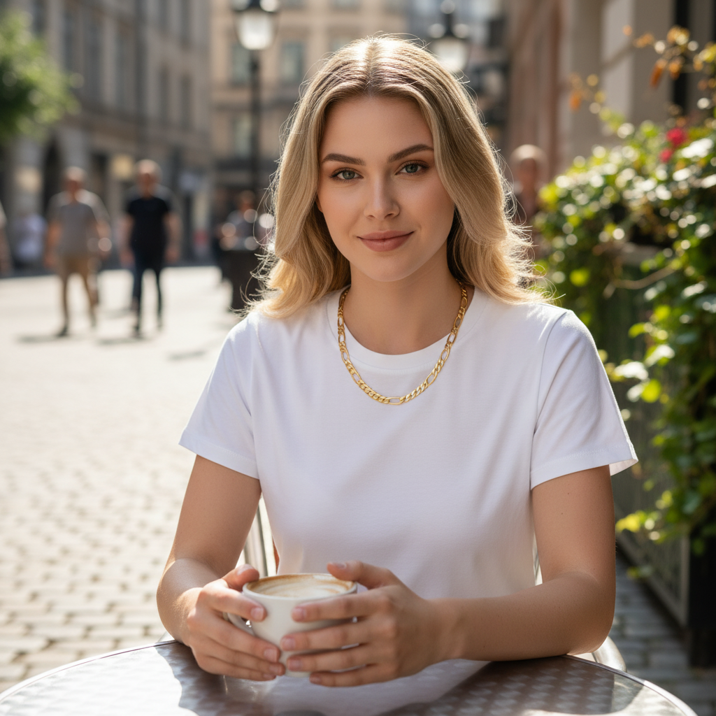 8 MM/20" FIGARO LINK CHAIN NECKLACE SLIM 14K REAL GOLD FILLED