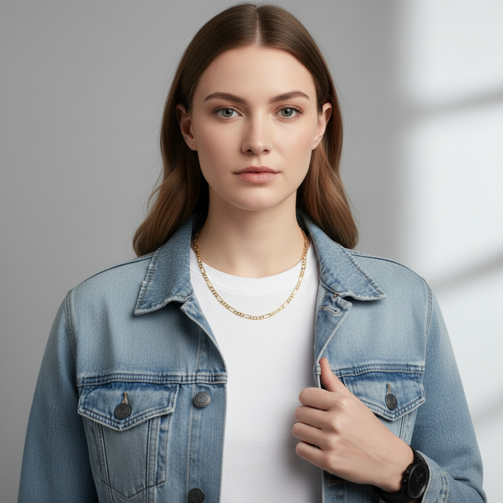 4 MM/18" FIGARO LINK CHAIN NECKLACE SLIM 14K REAL GOLD FILLED