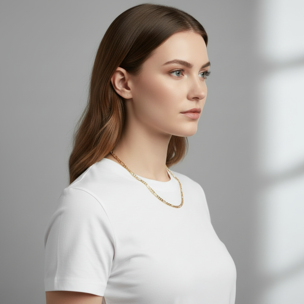 4 MM/18" FIGARO LINK CHAIN NECKLACE SLIM 14K REAL GOLD FILLED