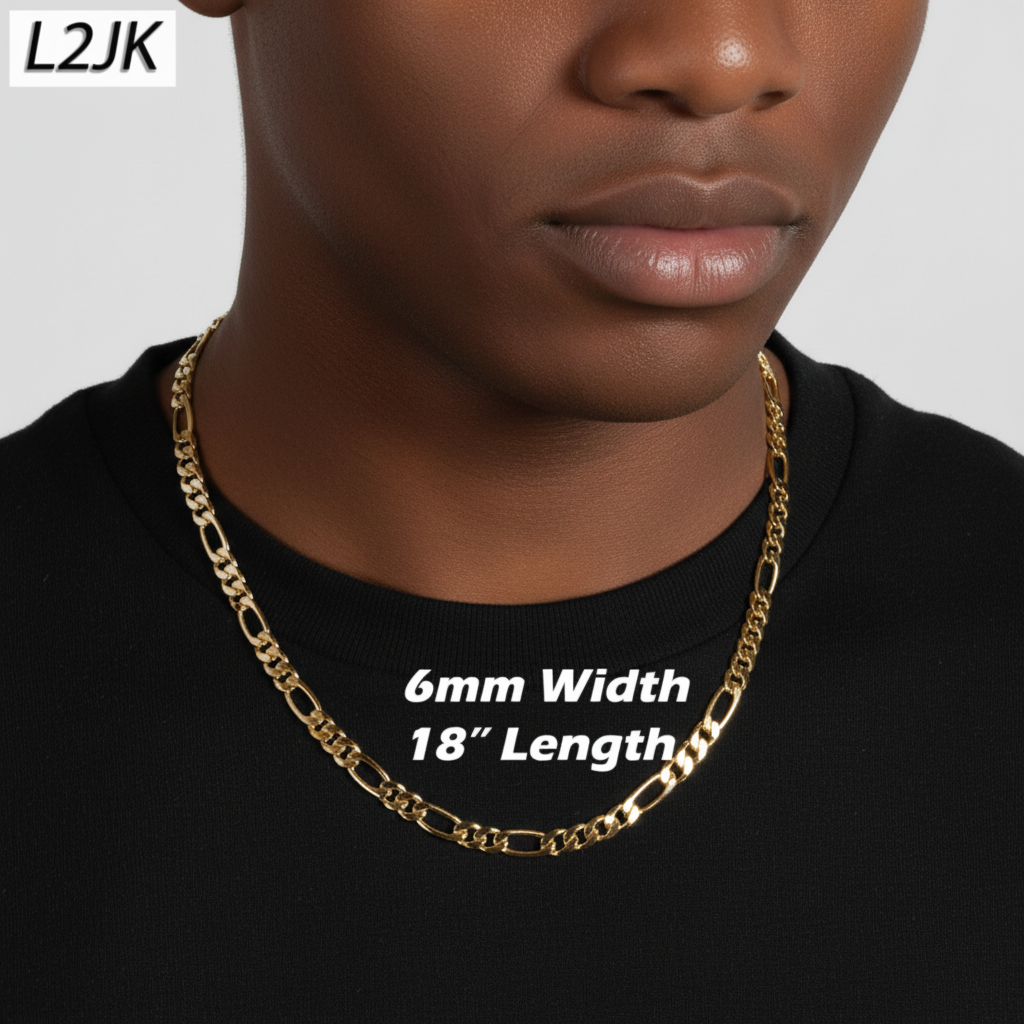 6 MM/18" FIGARO LINK CHAIN NECKLACE SLIM 14K REAL GOLD FILLED