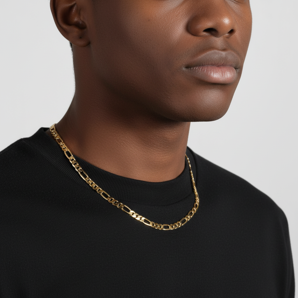 6 MM/18" FIGARO LINK CHAIN NECKLACE SLIM 14K REAL GOLD FILLED