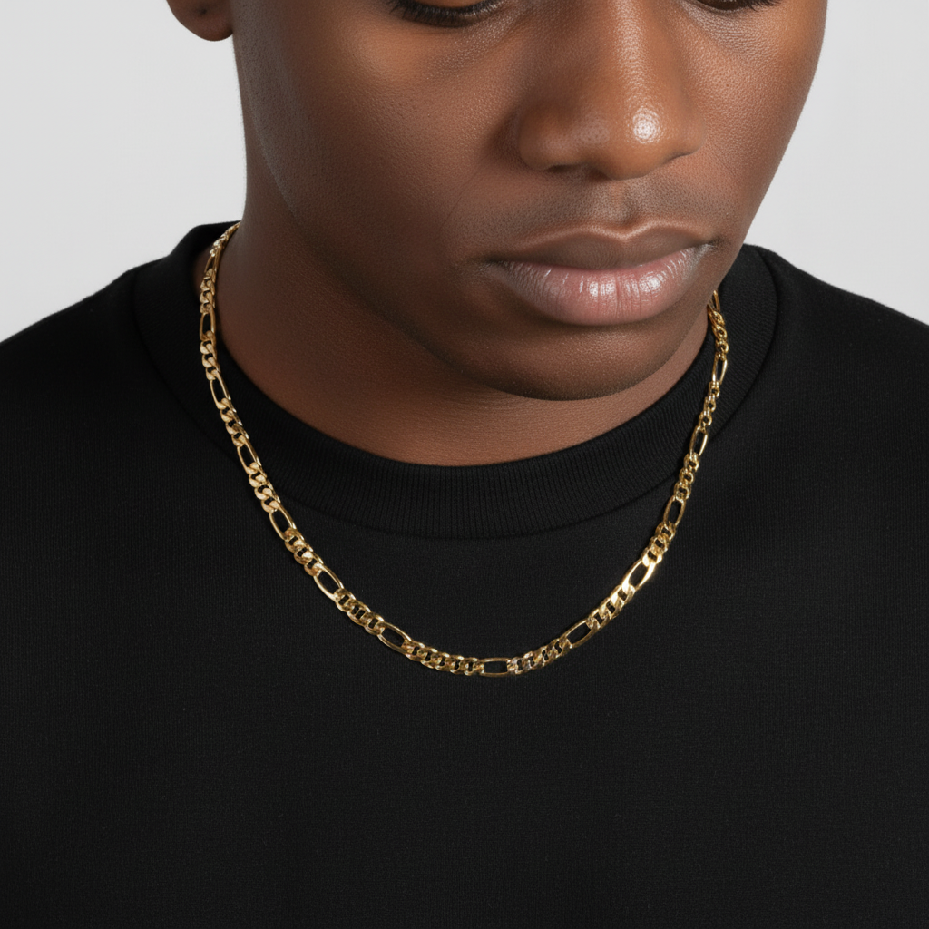 6 MM/18" FIGARO LINK CHAIN NECKLACE SLIM 14K REAL GOLD FILLED