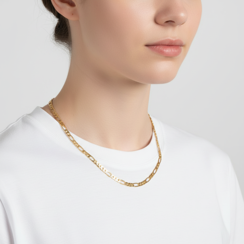 6 MM/18" FIGARO LINK CHAIN NECKLACE SLIM 14K REAL GOLD FILLED