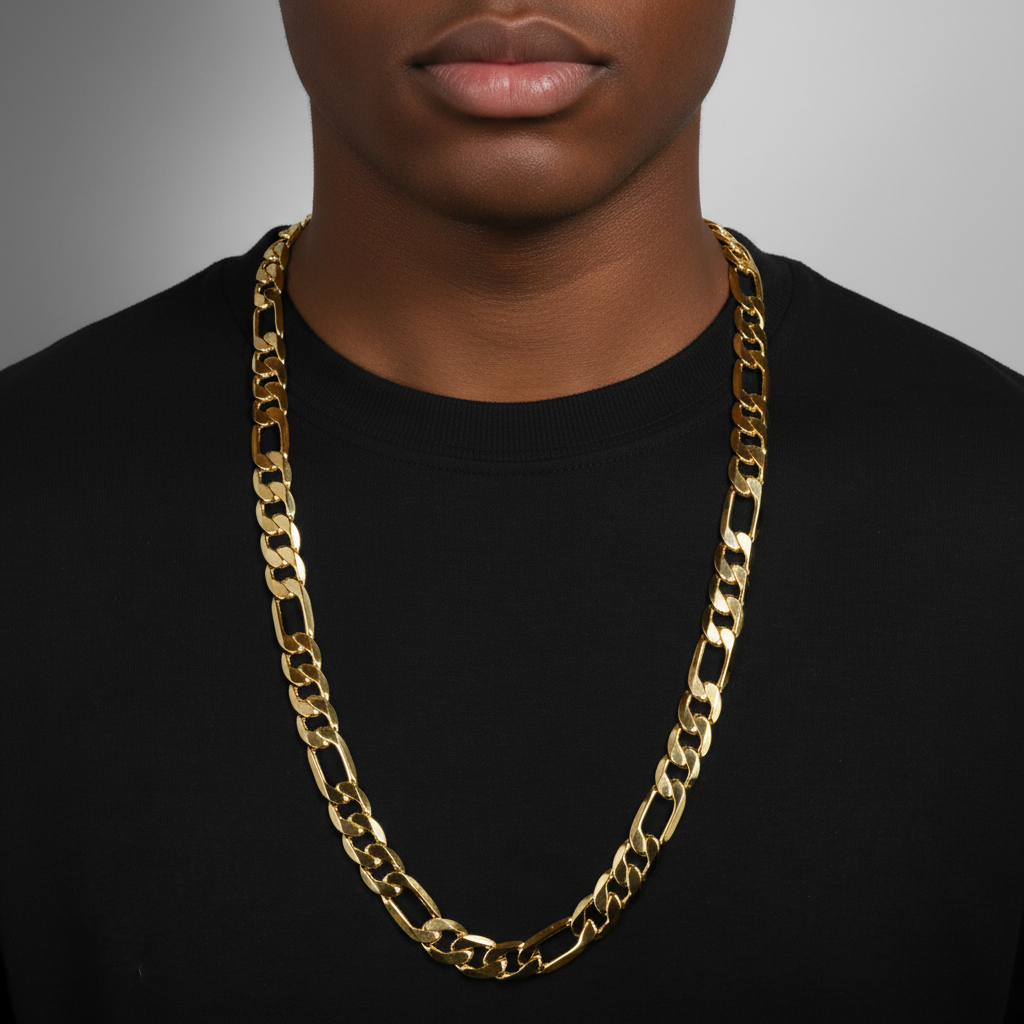 12 MM/30" FIGARO LINK CHAIN NECKLACE SLIM 14K REAL GOLD FILLED