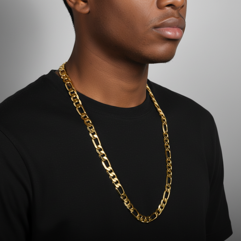 12 MM/30" FIGARO LINK CHAIN NECKLACE SLIM 14K REAL GOLD FILLED