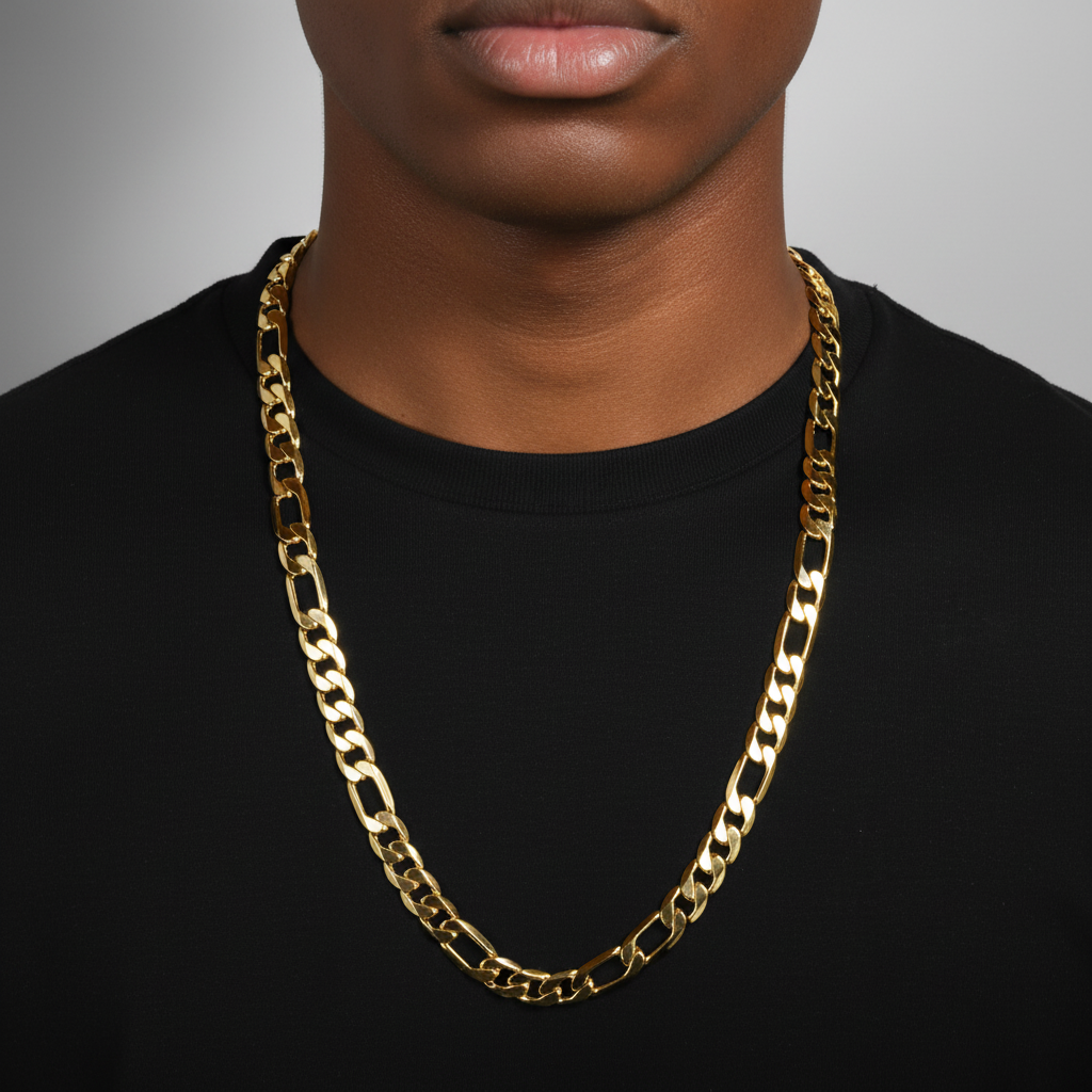 12 MM/30" FIGARO LINK CHAIN NECKLACE SLIM 14K REAL GOLD FILLED