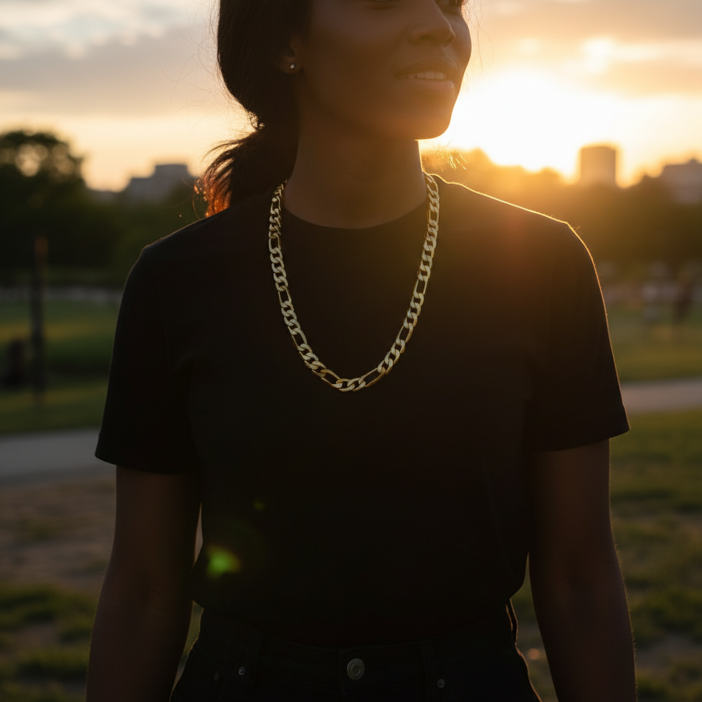 12 MM/30" FIGARO LINK CHAIN NECKLACE SLIM 14K REAL GOLD FILLED