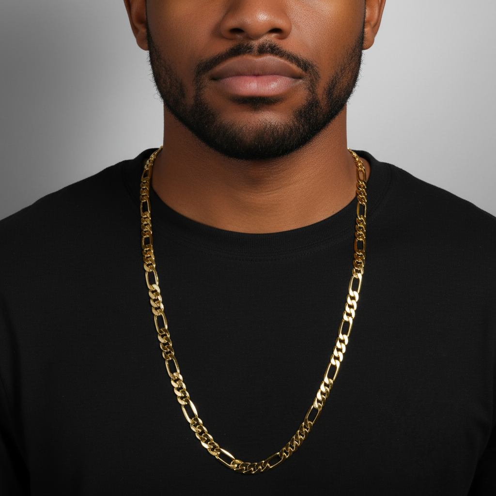 10 MM/30" FIGARO LINK CHAIN NECKLACE SLIM 14K REAL GOLD FILLED