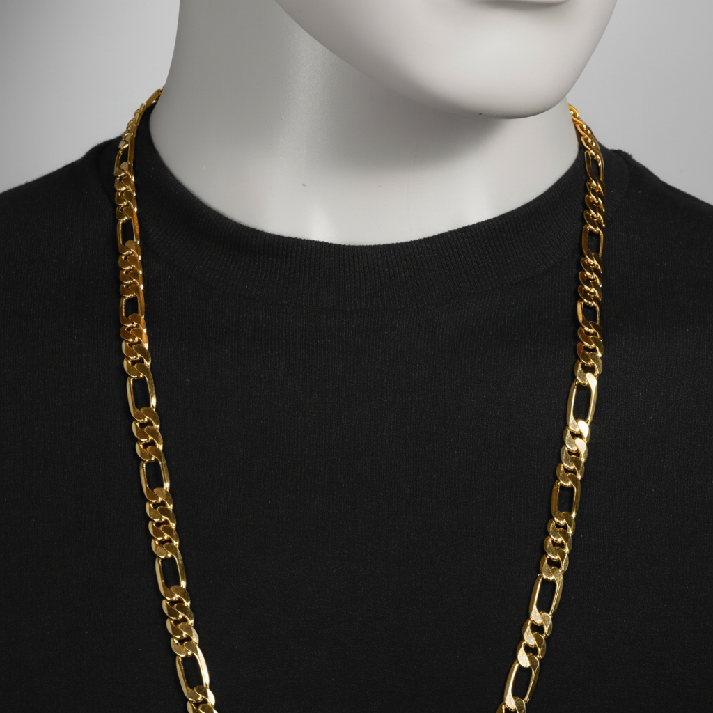 10 MM/30" FIGARO LINK CHAIN NECKLACE SLIM 14K REAL GOLD FILLED