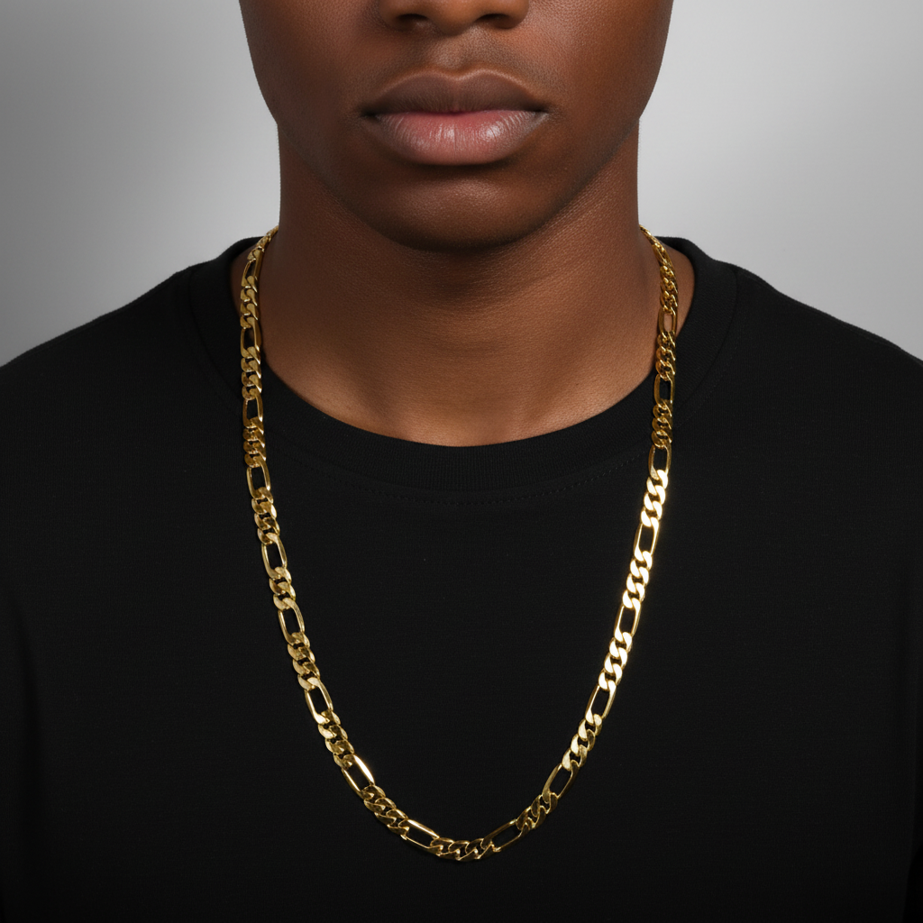 10 MM/30" FIGARO LINK CHAIN NECKLACE SLIM 14K REAL GOLD FILLED