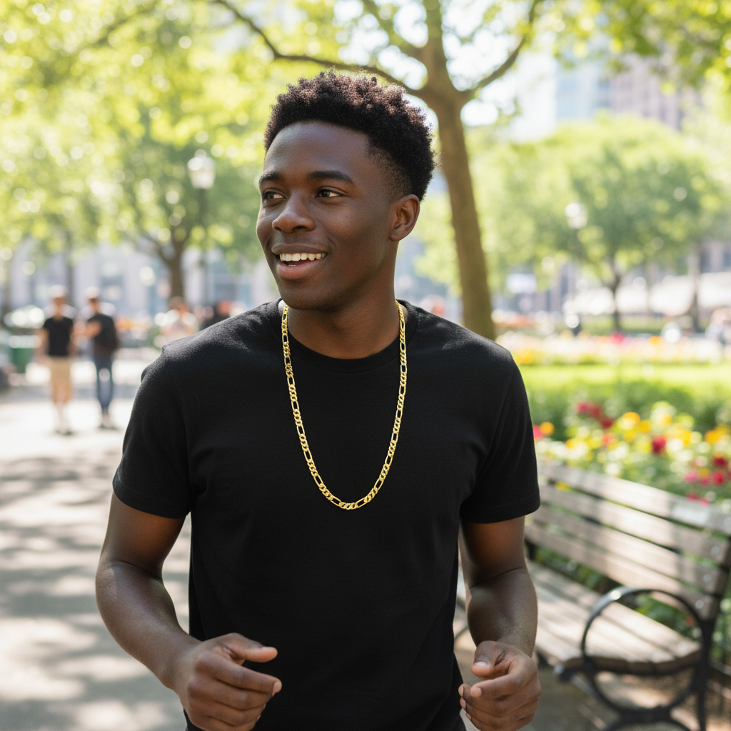 10 MM/30" FIGARO LINK CHAIN NECKLACE SLIM 14K REAL GOLD FILLED