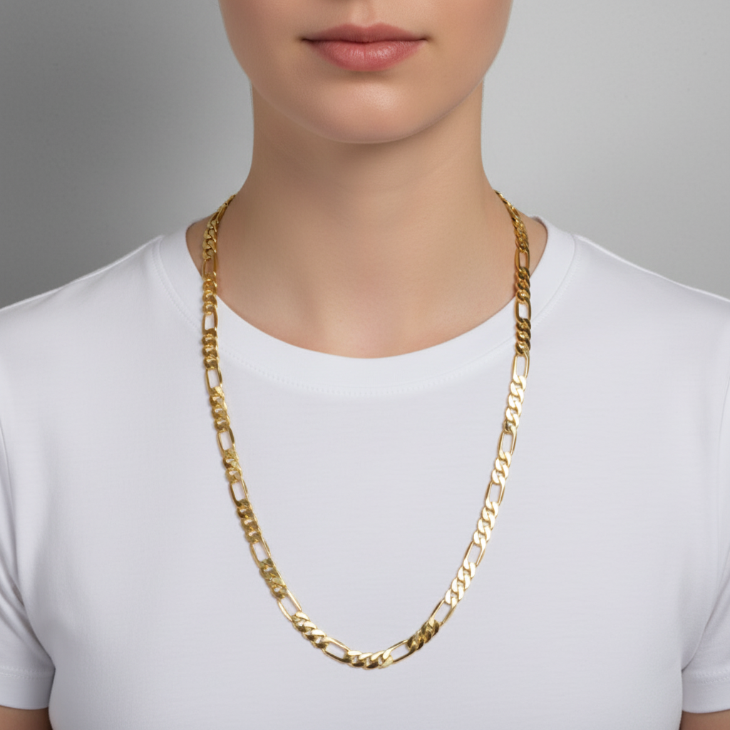 10 MM/30" FIGARO LINK CHAIN NECKLACE SLIM 14K REAL GOLD FILLED
