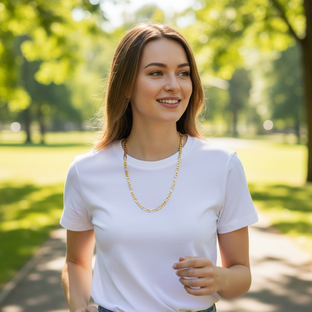 10 MM/30" FIGARO LINK CHAIN NECKLACE SLIM 14K REAL GOLD FILLED