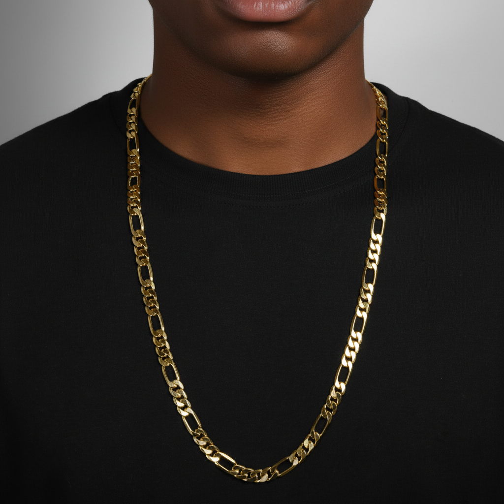 8 MM/30" FIGARO LINK CHAIN NECKLACE SLIM 14K REAL GOLD FILLED