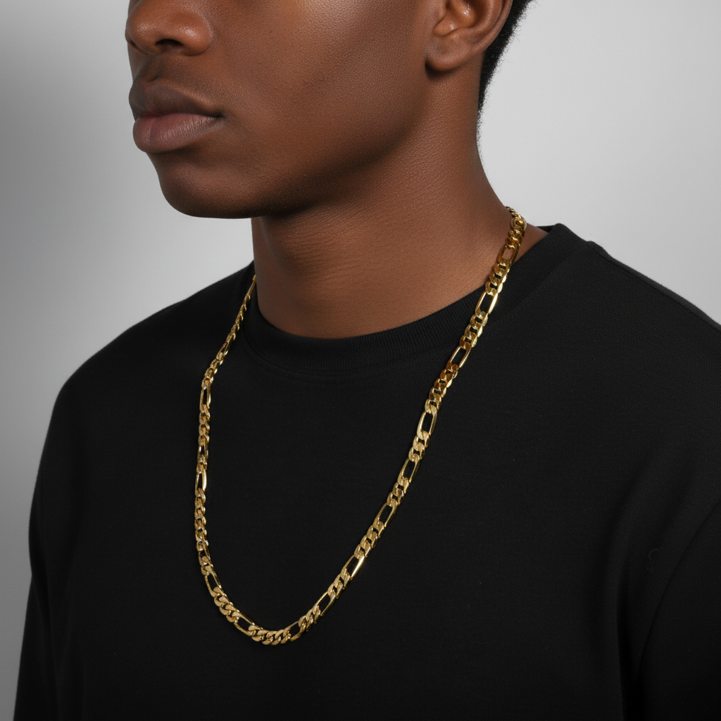 8 MM/30" FIGARO LINK CHAIN NECKLACE SLIM 14K REAL GOLD FILLED