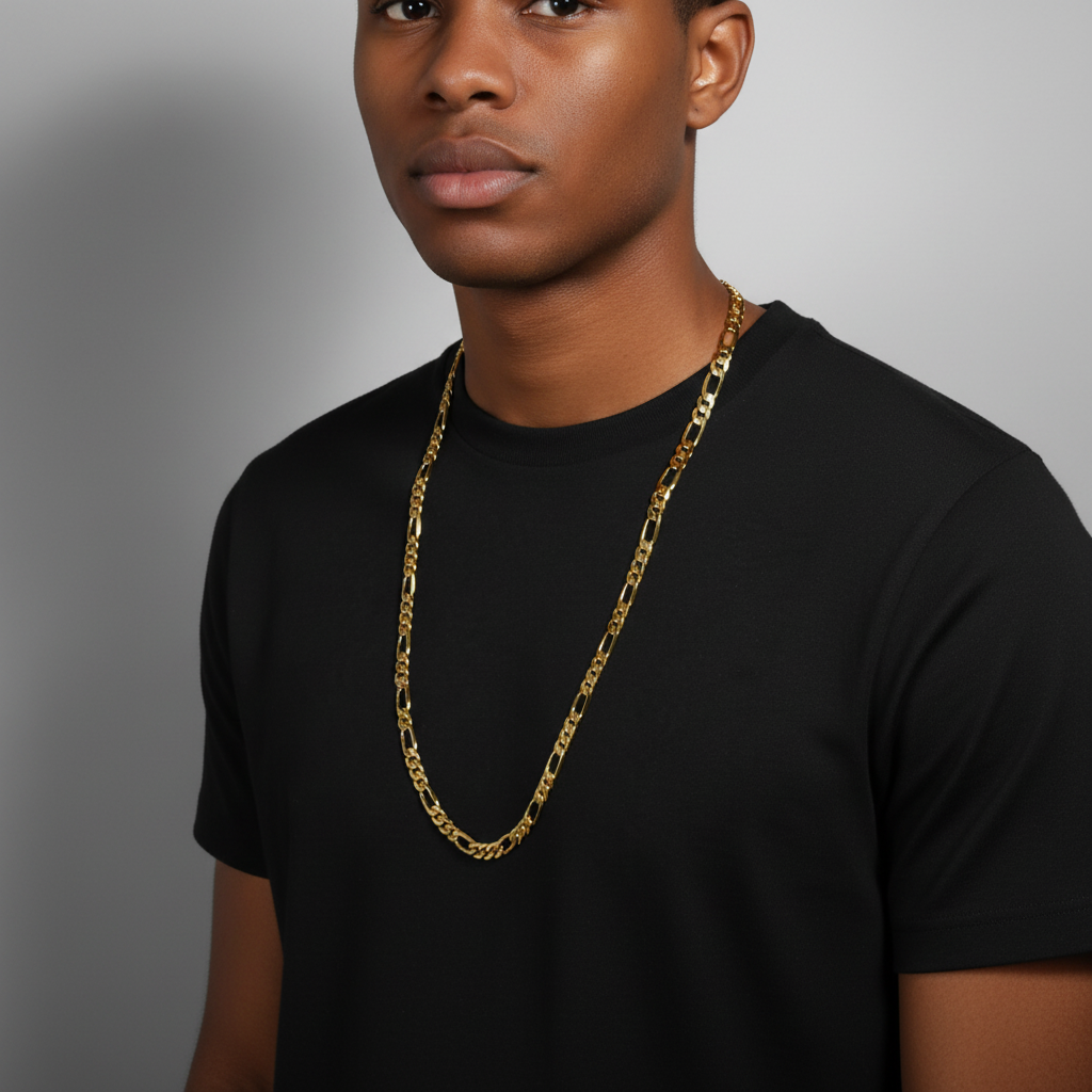 8 MM/30" FIGARO LINK CHAIN NECKLACE SLIM 14K REAL GOLD FILLED