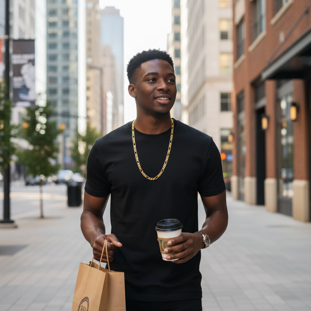 8 MM/30" FIGARO LINK CHAIN NECKLACE SLIM 14K REAL GOLD FILLED