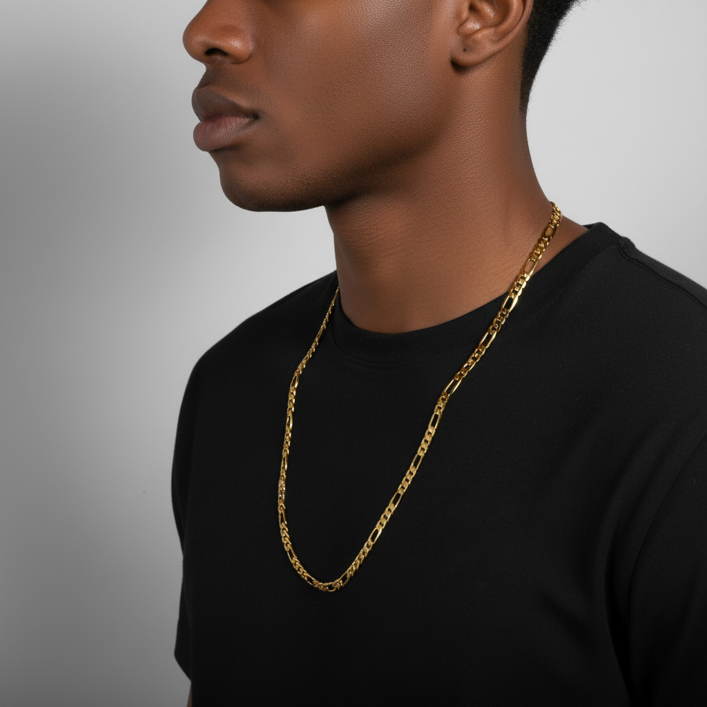 6 MM/30" FIGARO LINK CHAIN NECKLACE SLIM 14K REAL GOLD FILLED