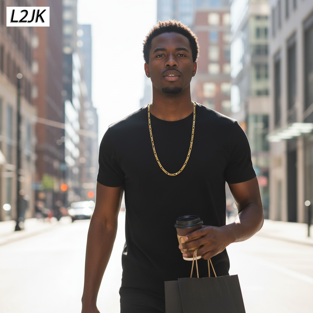 6 MM/30" FIGARO LINK CHAIN NECKLACE SLIM 14K REAL GOLD FILLED