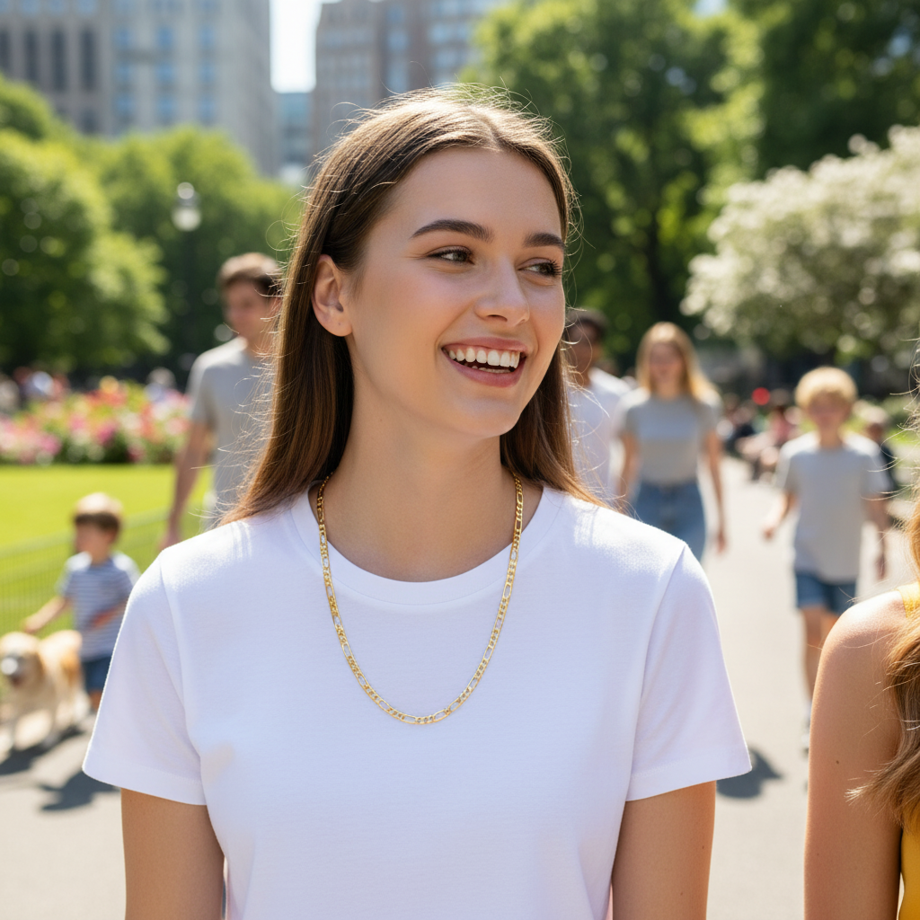 6 MM/30" FIGARO LINK CHAIN NECKLACE SLIM 14K REAL GOLD FILLED