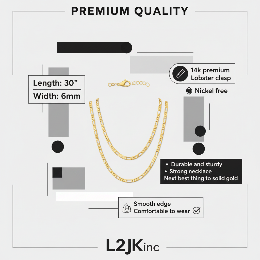 6 MM/30" FIGARO LINK CHAIN NECKLACE SLIM 14K REAL GOLD FILLED