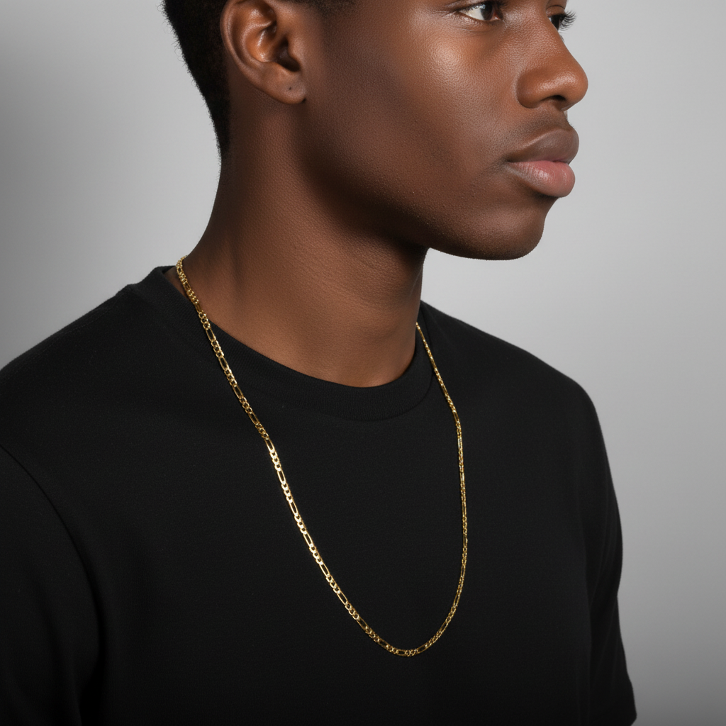 4 MM/30" FIGARO LINK CHAIN NECKLACE SLIM 14K REAL GOLD FILLED