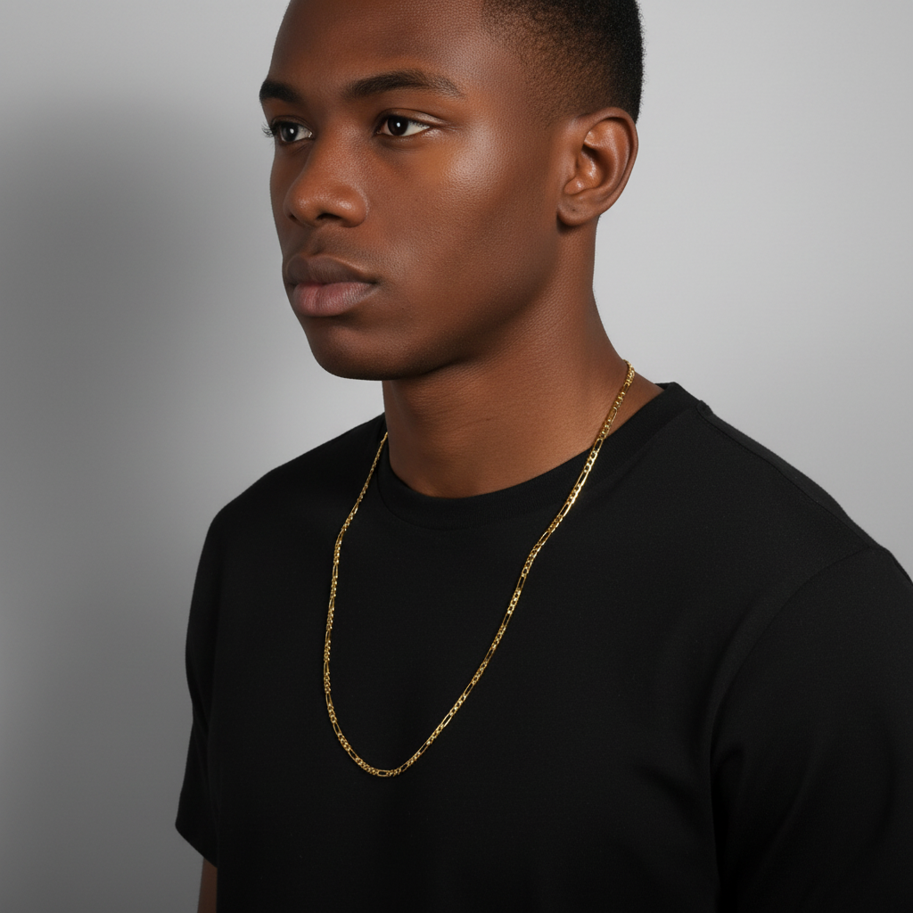 4 MM/30" FIGARO LINK CHAIN NECKLACE SLIM 14K REAL GOLD FILLED