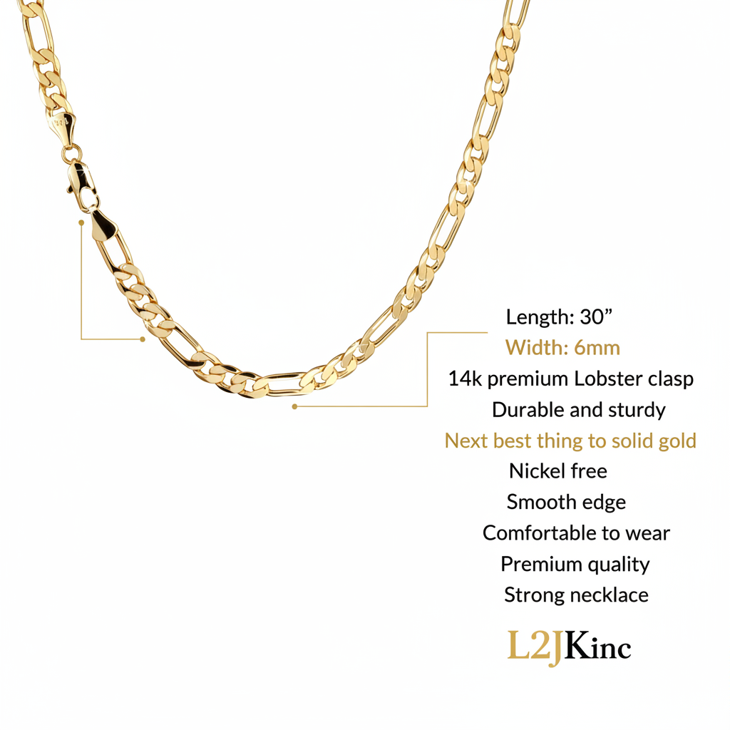 4 MM/30" FIGARO LINK CHAIN NECKLACE SLIM 14K REAL GOLD FILLED