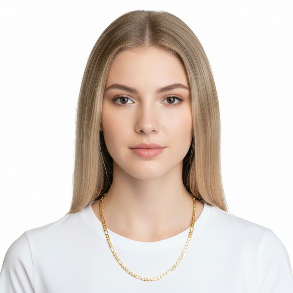 Frosted 6 MM/24" FIGARO LINK CHAIN NECKLACE SLIM 14K REAL GOLD FILLED