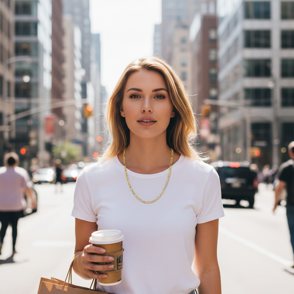 Frosted 6 MM/24" FIGARO LINK CHAIN NECKLACE SLIM 14K REAL GOLD FILLED