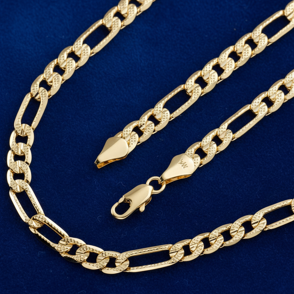 Frosted 6 MM/24" FIGARO LINK CHAIN NECKLACE SLIM 14K REAL GOLD FILLED