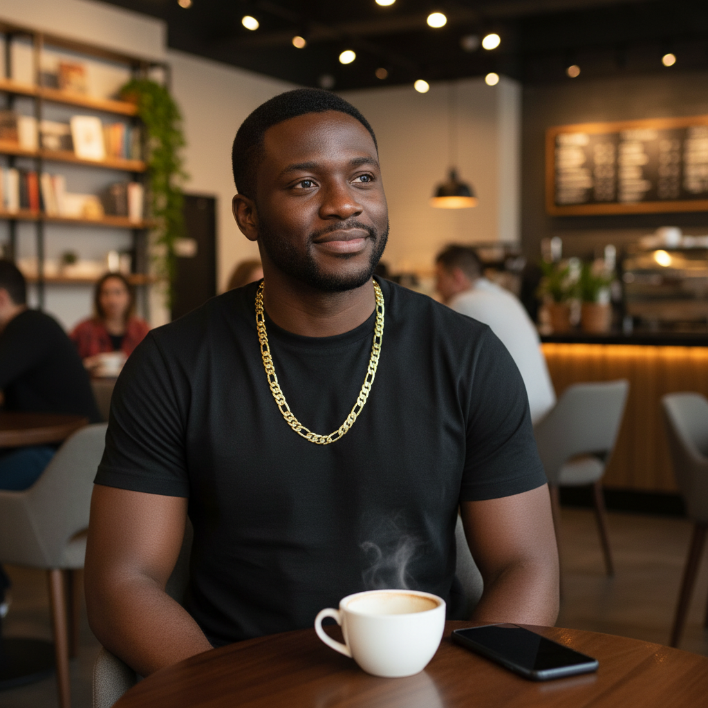 FROSTED 11 MM/24" FIGARO LINK CHAIN NECKLACE 14K REAL GOLD FILLED