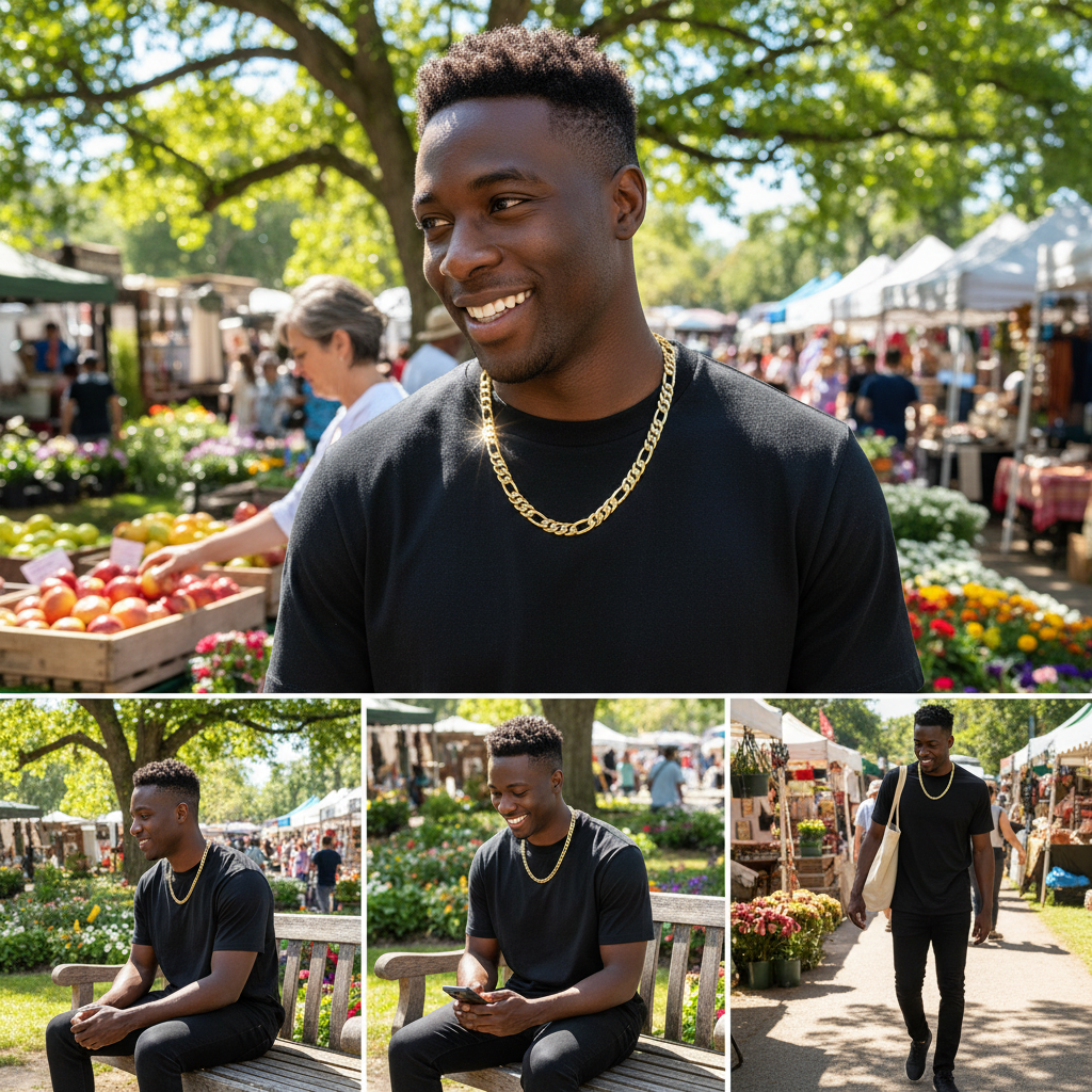 FROSTED 11 MM/24" FIGARO LINK CHAIN NECKLACE 14K REAL GOLD FILLED