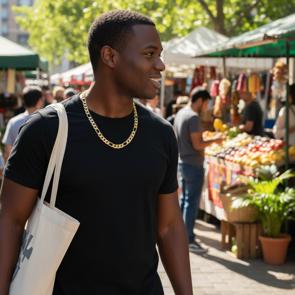 FROSTED 12 MM/24" FIGARO LINK CHAIN NECKLACE 14K REAL GOLD FILLED