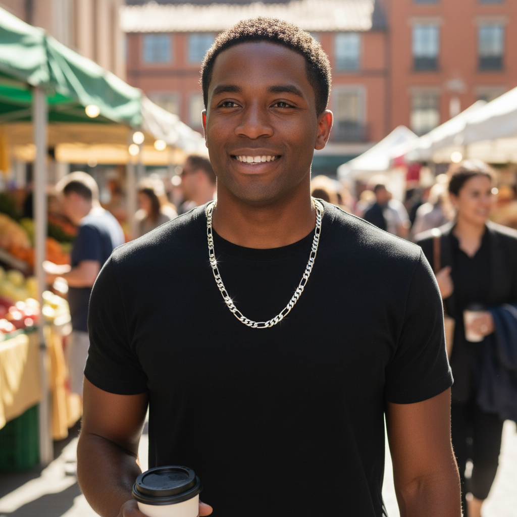 Silver Fillec 5mm-12mm/24" FIGARO LINK CHAIN NECKLACE