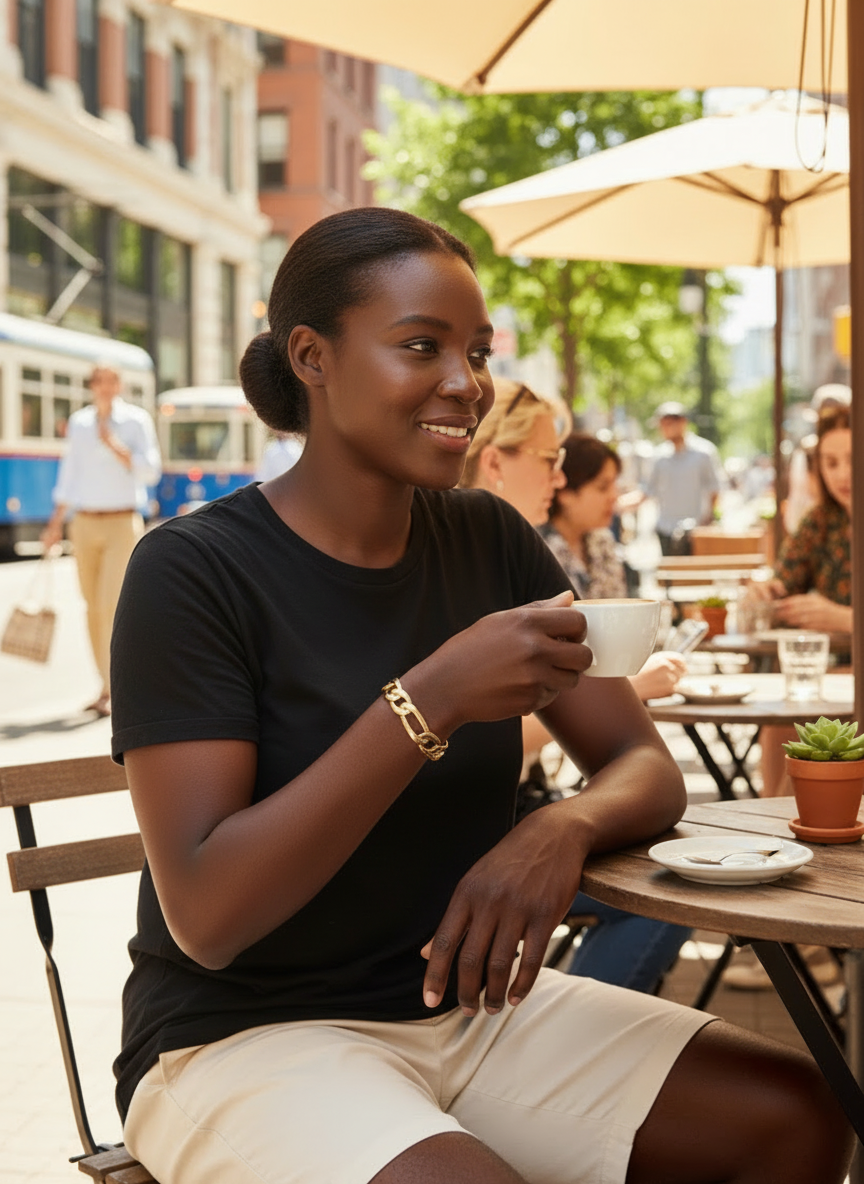 12MM/9"INCHES 14K GOLD FINISH FIGARO LINK BRACELET