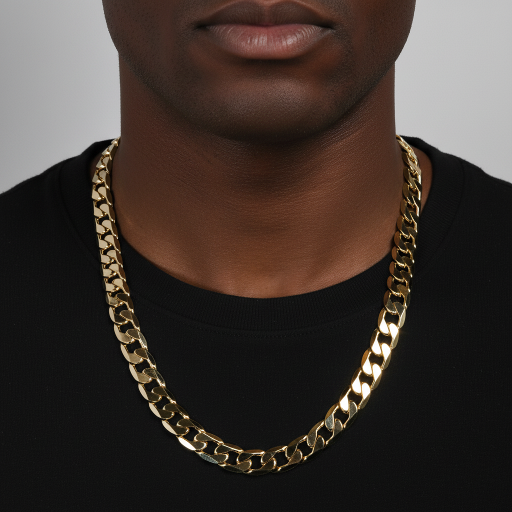 12mm 24" Flat Cuban Chain Necklace