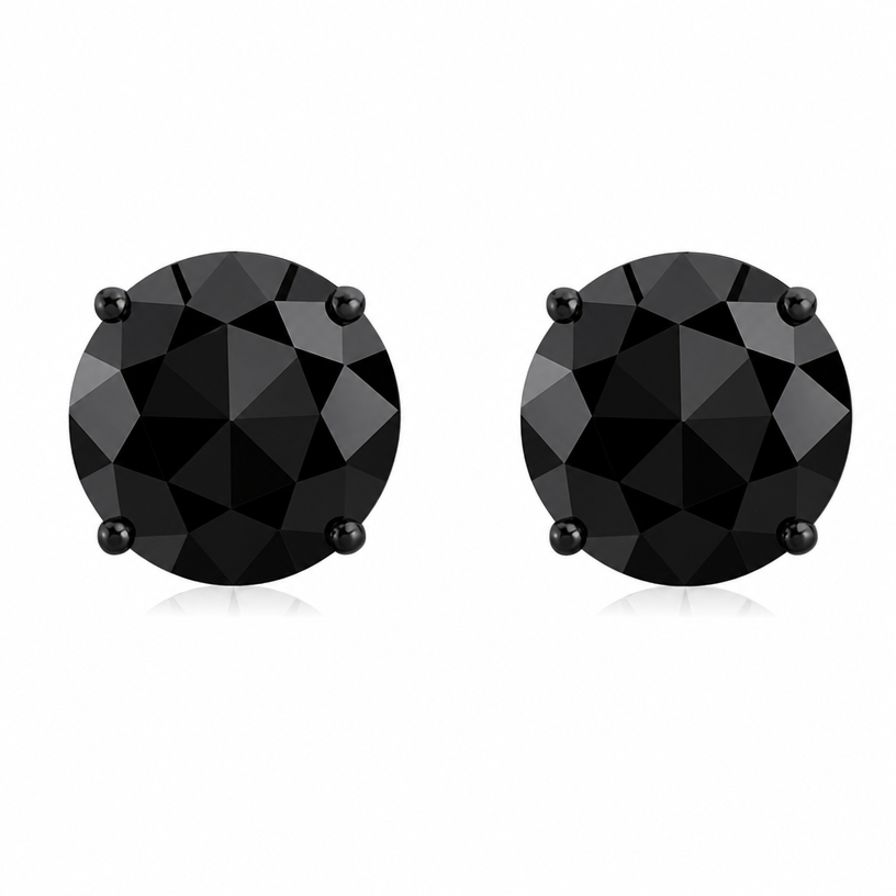 Black Round CZ Stud Earrings – 3MM–10MM AAA Cubic Zirconia, Double-Prong Basket Setting, Diamond-Look Fashion Earrings for Men & Women