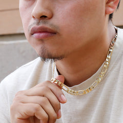 Gold 9mm Figaro Link Choker Chain 20" / 14K Gold Plated