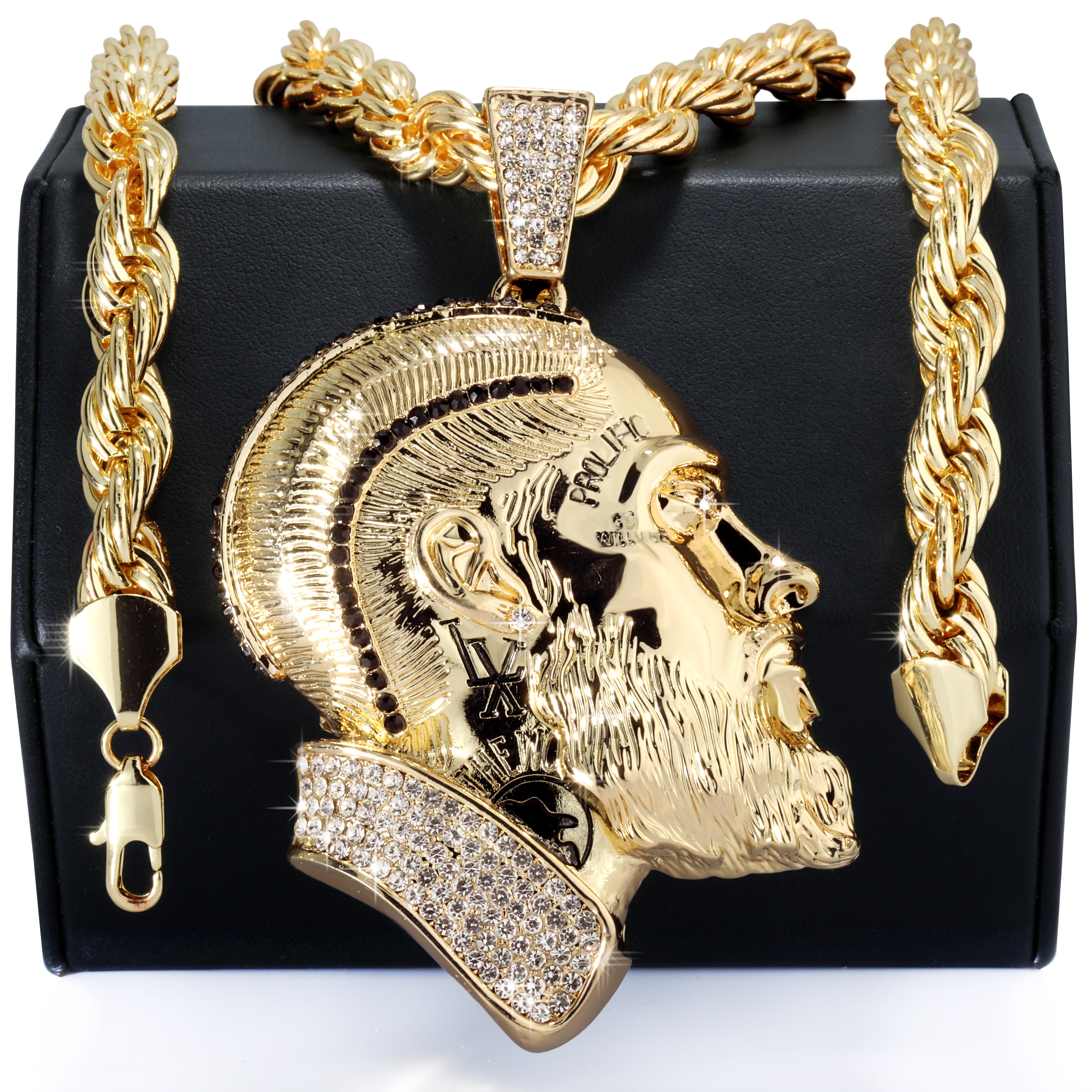 Prolific Iced Pendant | 14K Rope Necklace Gold Plated 10mm