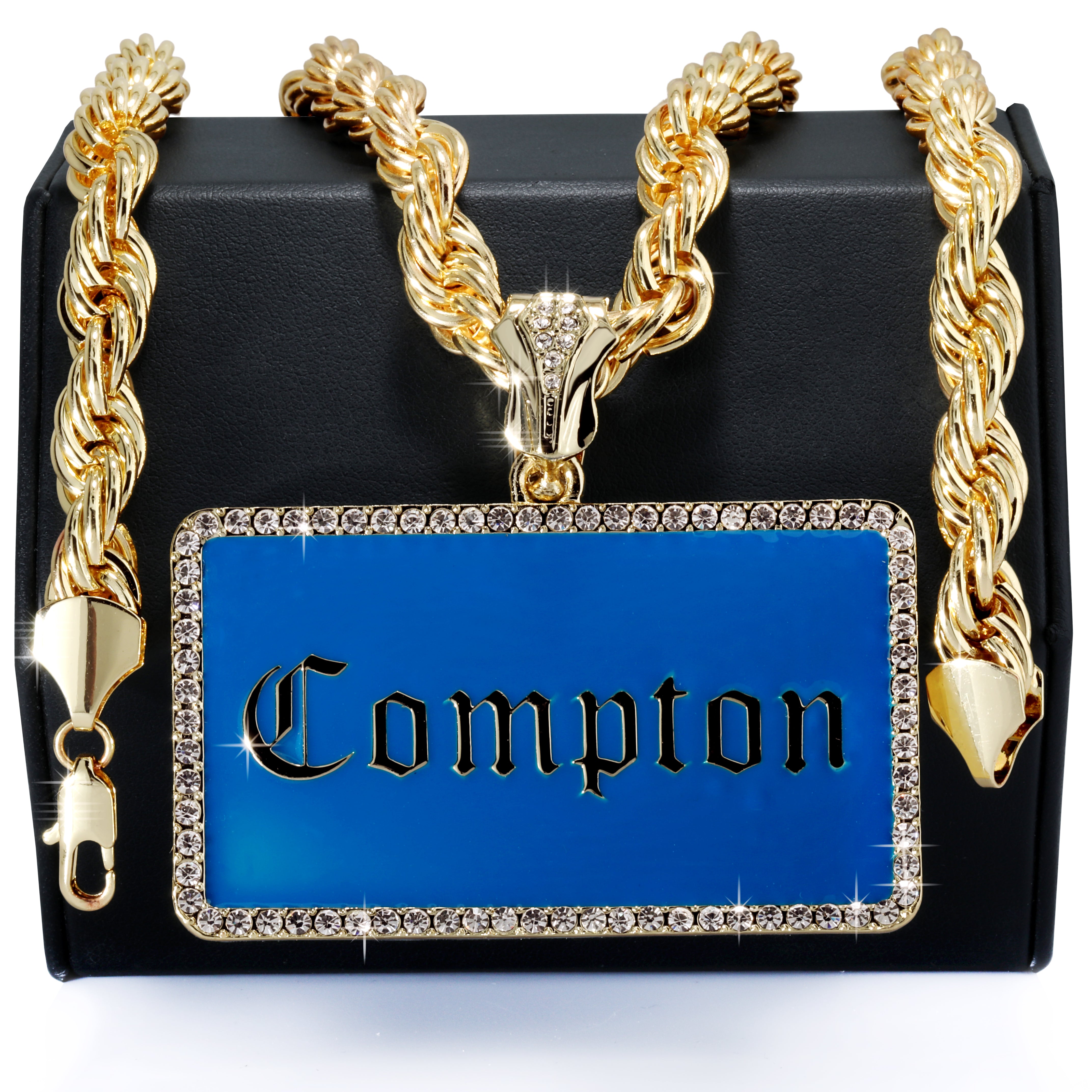 Iced Compton Bar | 14K Rope Necklace Gold Plated 10mm