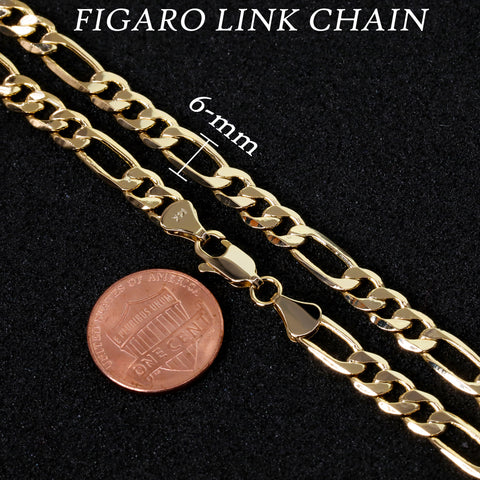 6mm Figaro Gold Link Choker Chain 20" / 14K Gold Plated