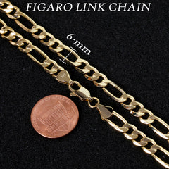 6mm Figaro Gold Link Choker Chain 20" / 14K Gold Plated